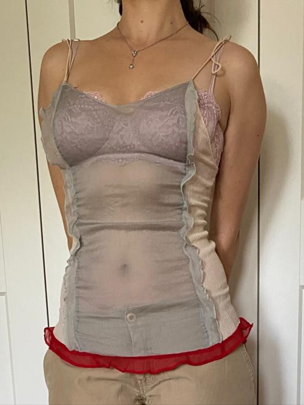Chic Unbranded Likely Silk Chiffon Block Color Panel Camisole Vintage